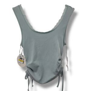 NEW Planet Heart Baby Blue Tank Top Size Medium Ruched Cinched Side Lace Trim